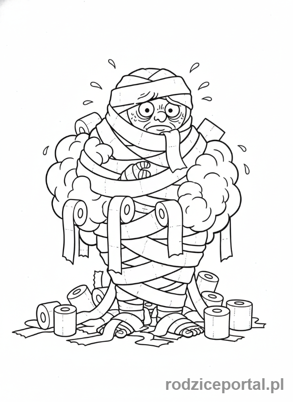 Kolorowanka Hotel Transylwania - Murray zawinięty w papier toaletowy po kąpieli.