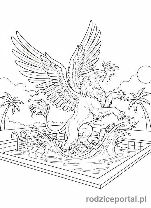 Kolorowanka Hotel Transylwania - Obrys Griffina widoczny podczas pluskania w basenie.