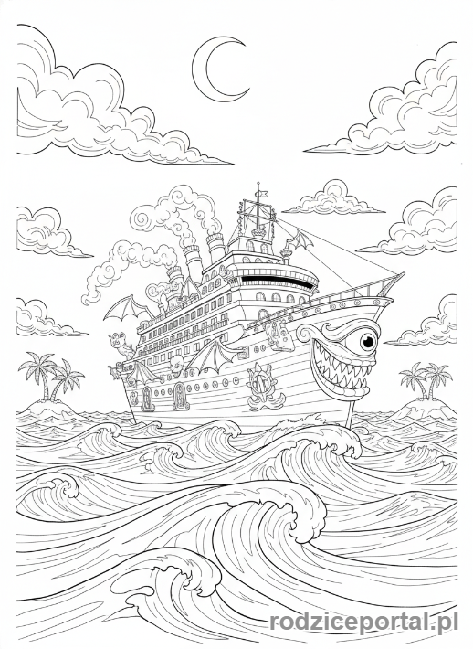 Kolorowanka Hotel Transylwania - Statek wycieczkowy potworów z 'Hotelu Transylwania 3'.