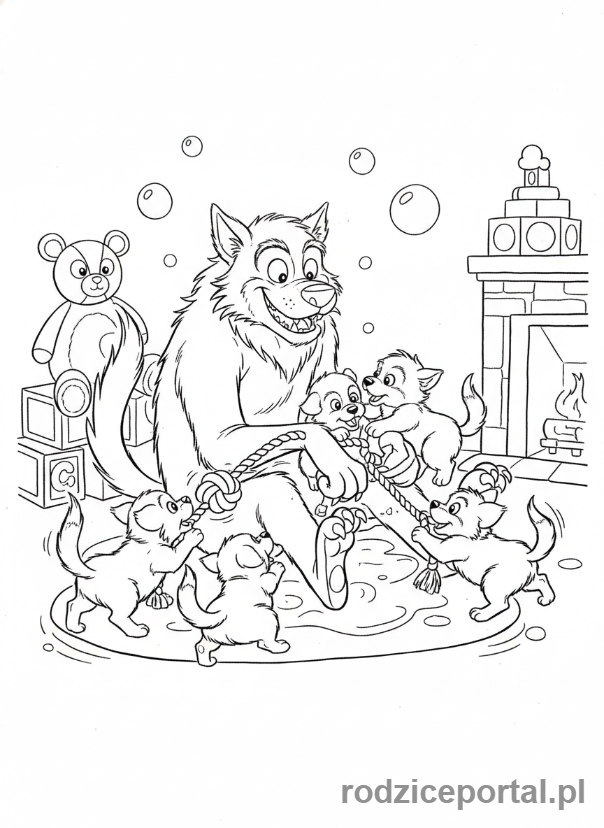 Kolorowanka Hotel Transylwania - Wilkołak Wayne z dziećmi