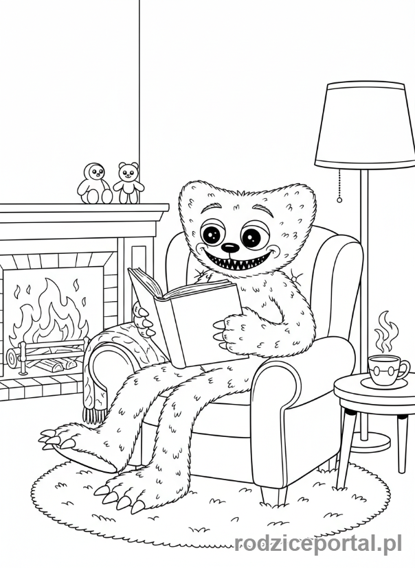 Kolorowanka Huggy Wuggy - Huggy Wuggy czytający książkę