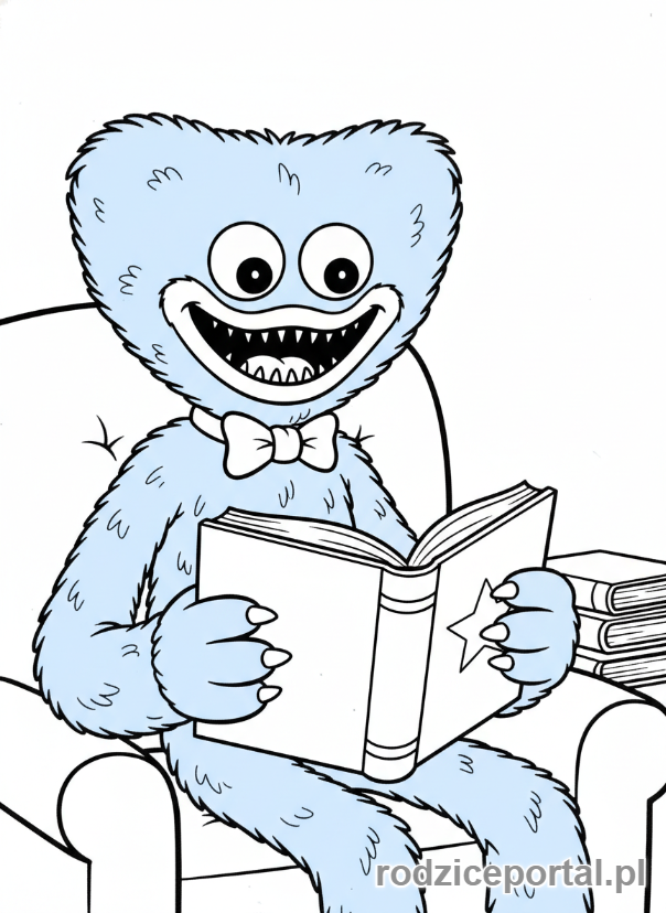 Kolorowanka Huggy Wuggy - Huggy Wuggy czytający książkę