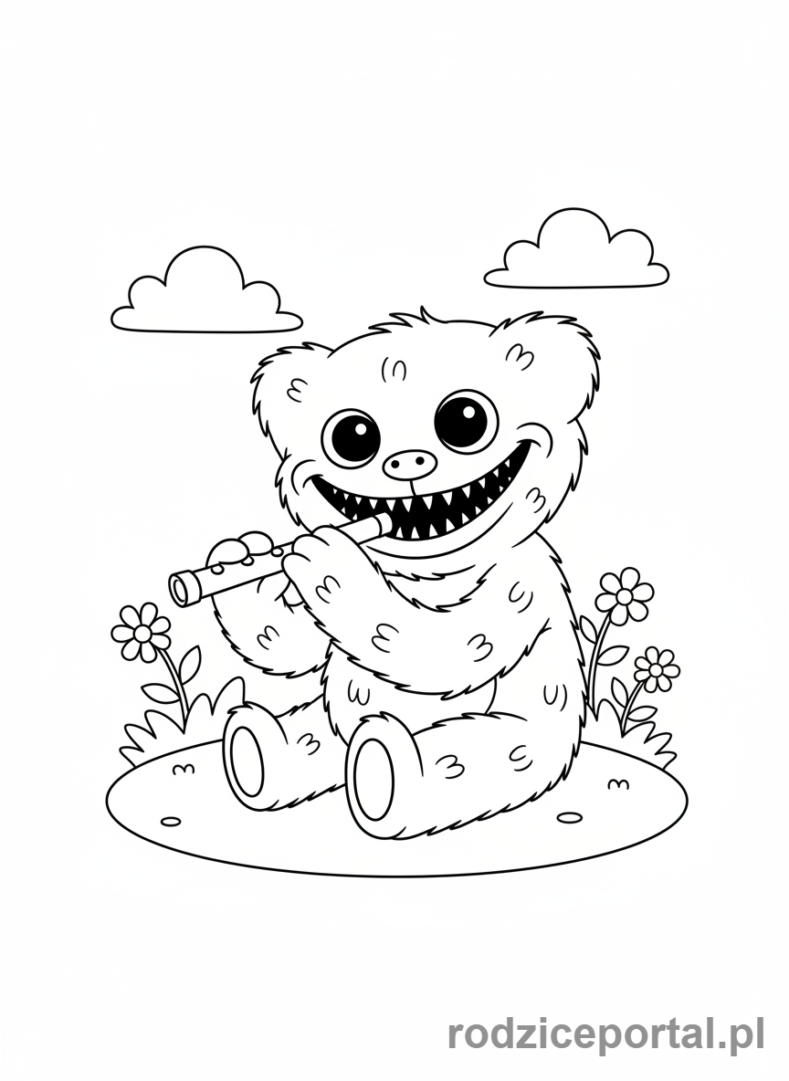 Kolorowanka Huggy Wuggy - Huggy Wuggy grający na flecie
