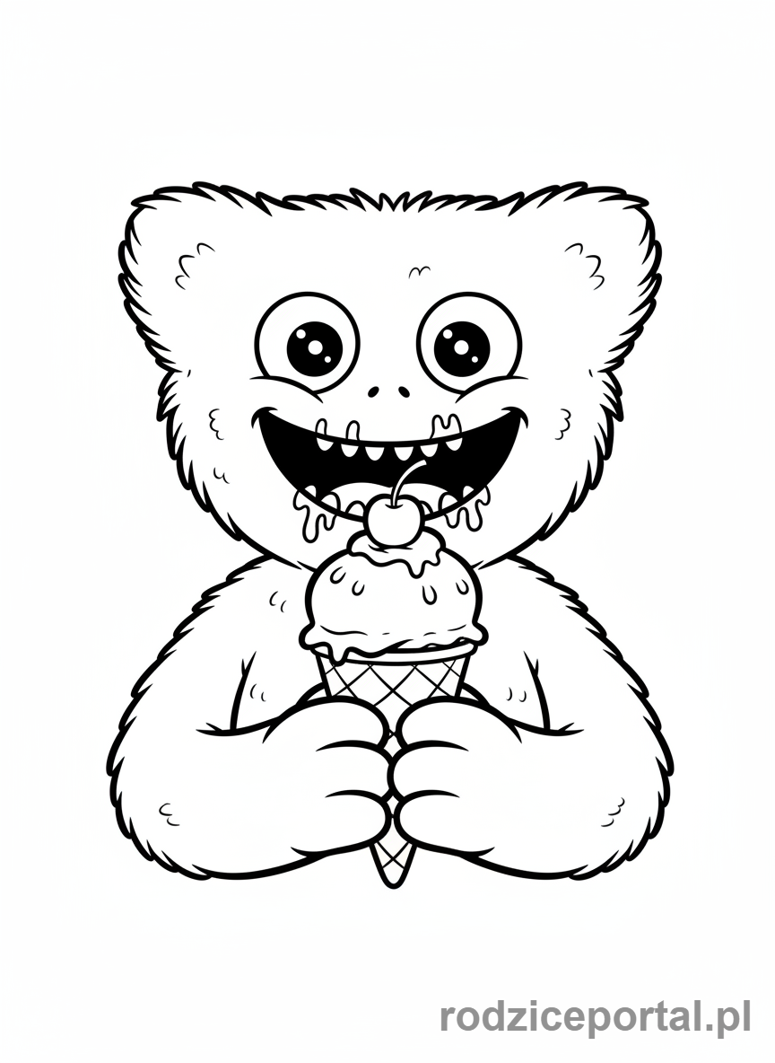 Kolorowanka Huggy Wuggy - Huggy Wuggy jedzący lody