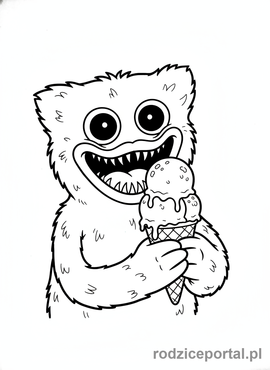 Kolorowanka Huggy Wuggy - Huggy Wuggy jedzący lody
