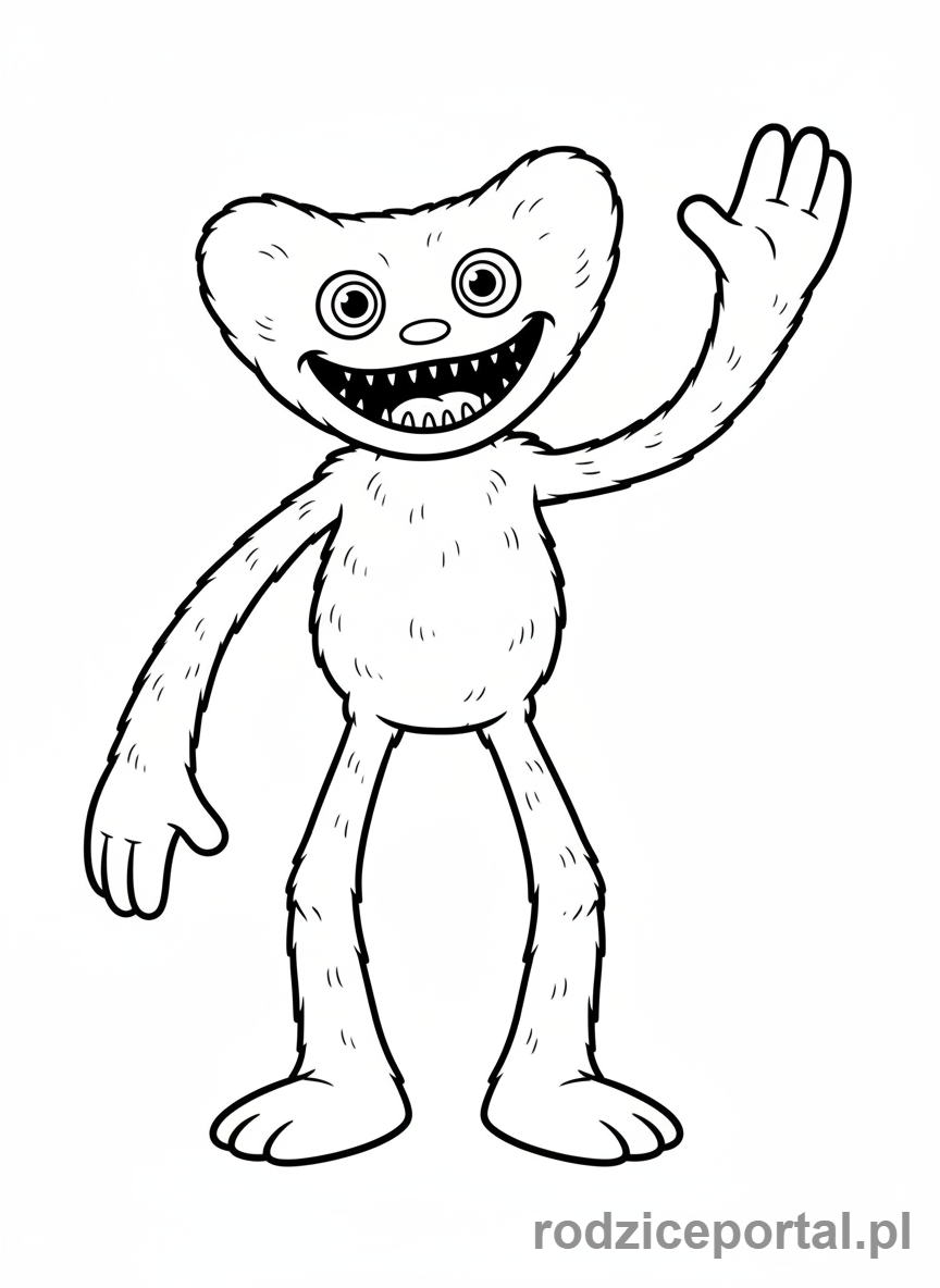Kolorowanka Huggy Wuggy - Huggy Wuggy machający ręką