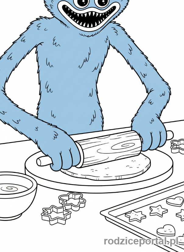 Kolorowanka Huggy Wuggy - Huggy Wuggy piekący ciasteczka