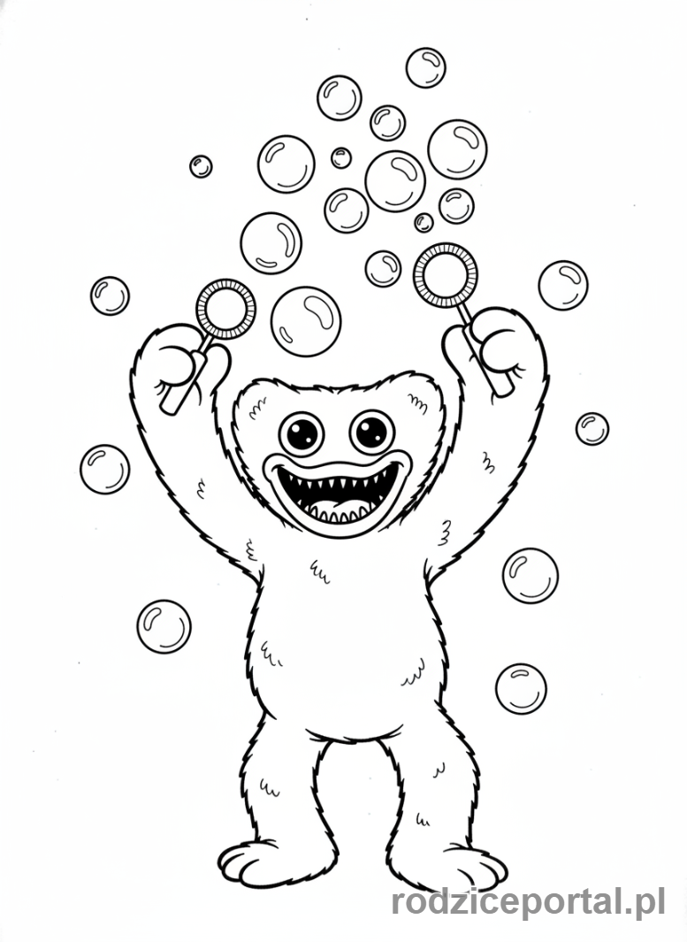 Kolorowanka Huggy Wuggy - Huggy Wuggy puszczający bańki mydlane