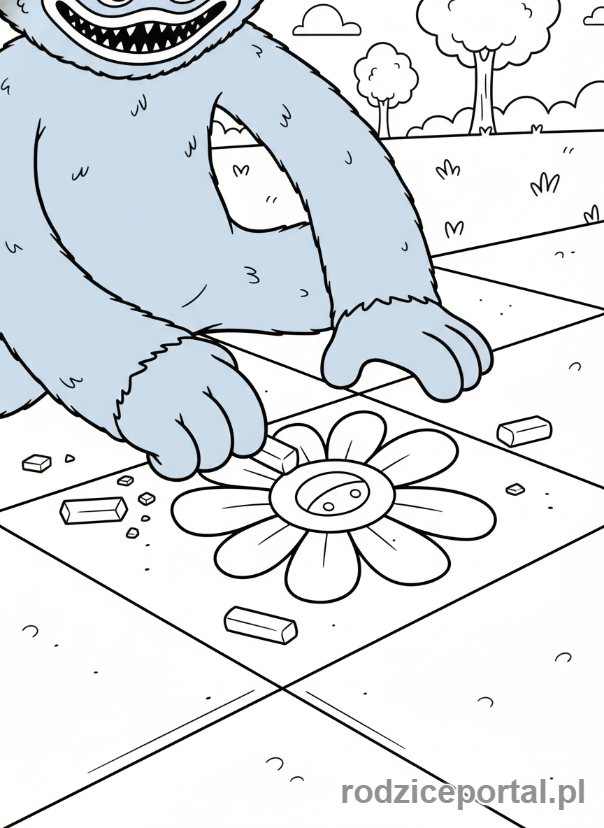 Kolorowanka Huggy Wuggy - Huggy Wuggy rysujący na chodniku kredą