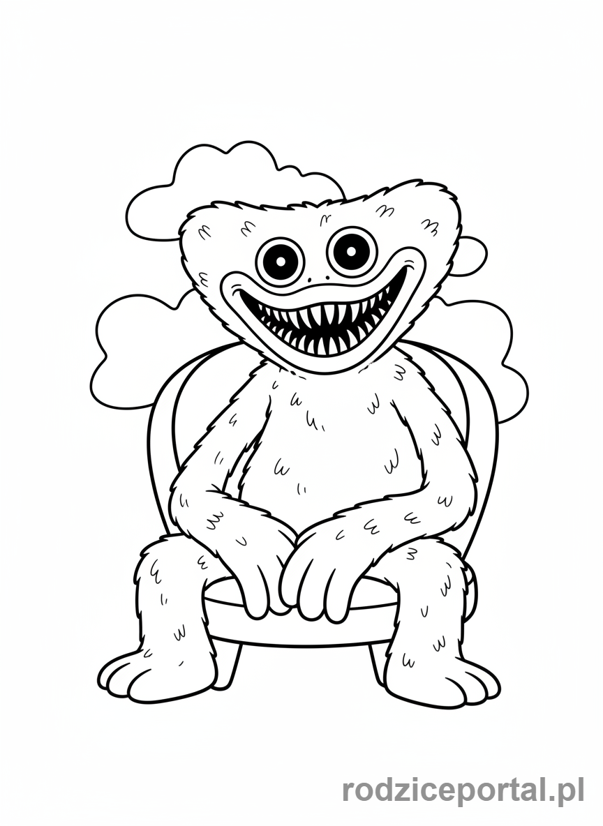Kolorowanka Huggy Wuggy - Huggy Wuggy siedzący i uśmiechający się
