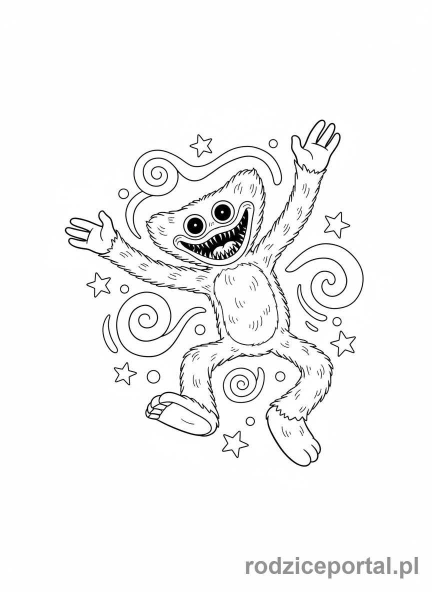 Kolorowanka Huggy Wuggy - Huggy Wuggy skaczący