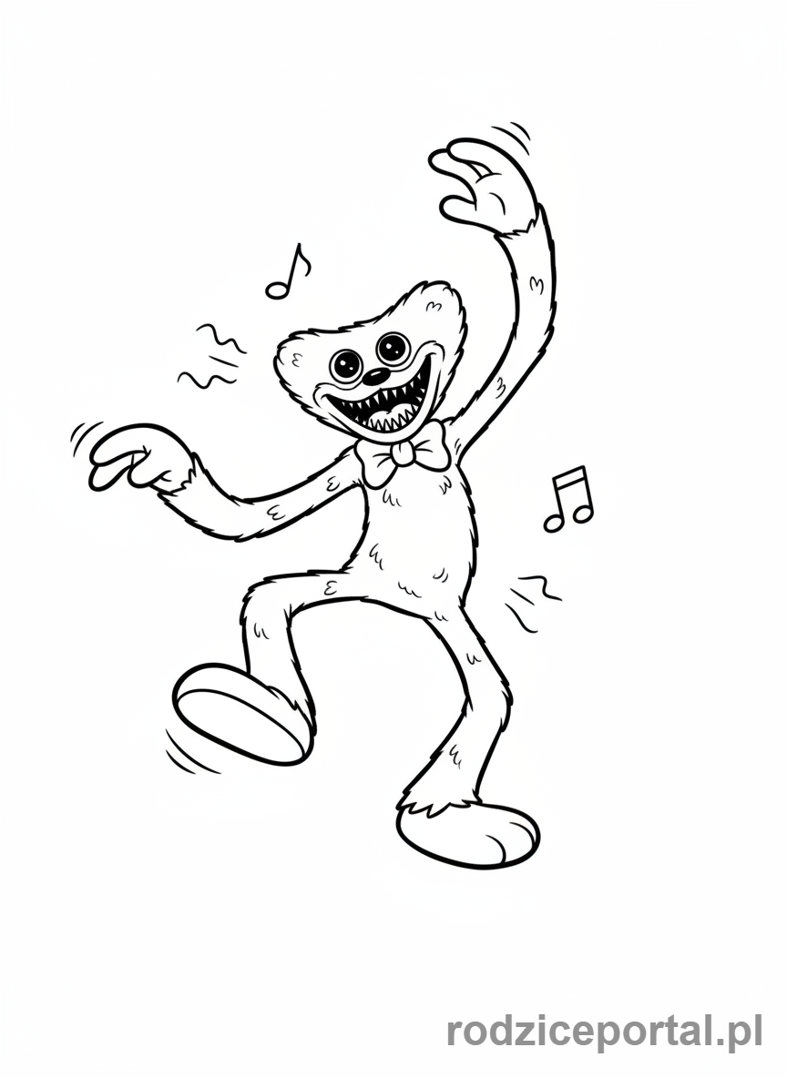 Kolorowanka Huggy Wuggy - Huggy Wuggy tańczący wesoło