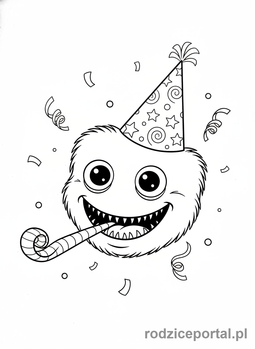 Kolorowanka Huggy Wuggy - Huggy Wuggy w czapce imprezowej