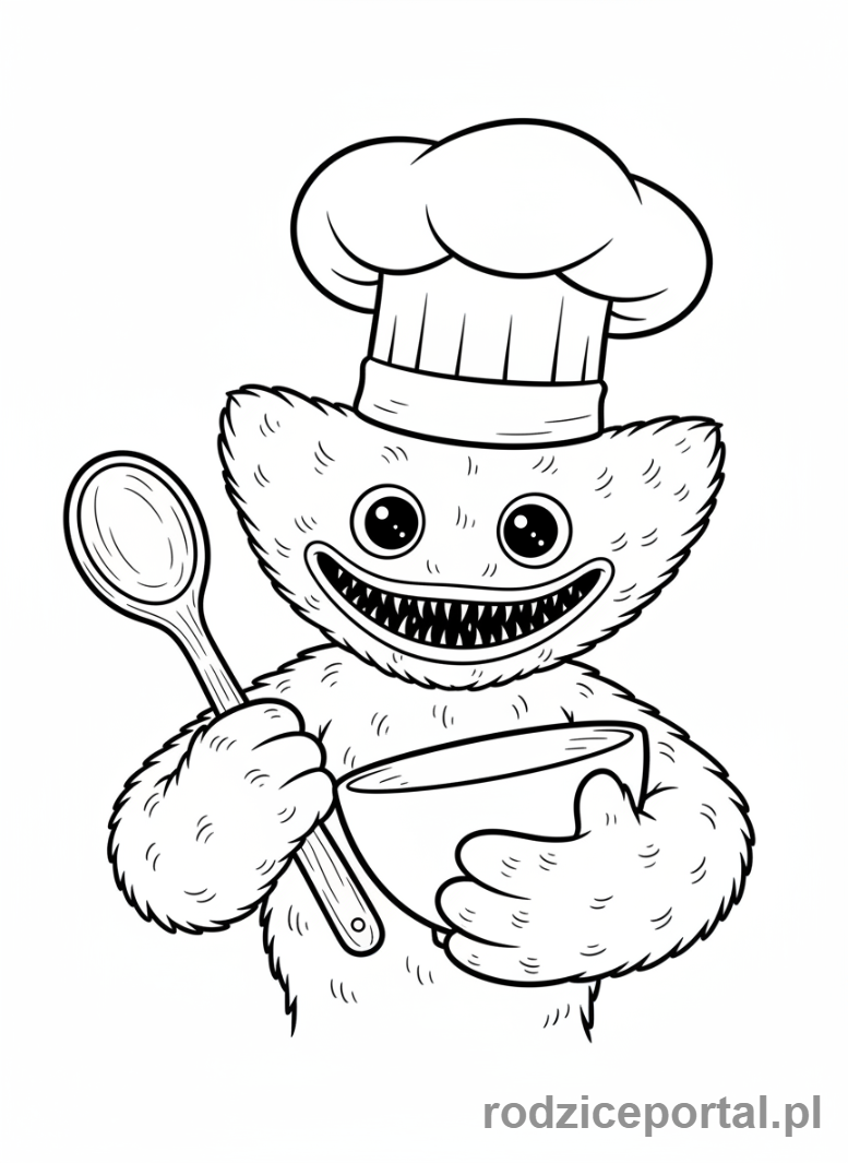 Kolorowanka Huggy Wuggy - Huggy Wuggy w czapce kucharskiej