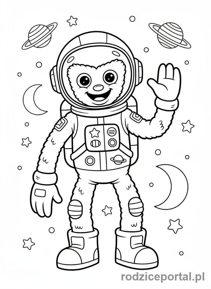 Kolorowanka Huggy Wuggy - Huggy Wuggy w stroju astronauty