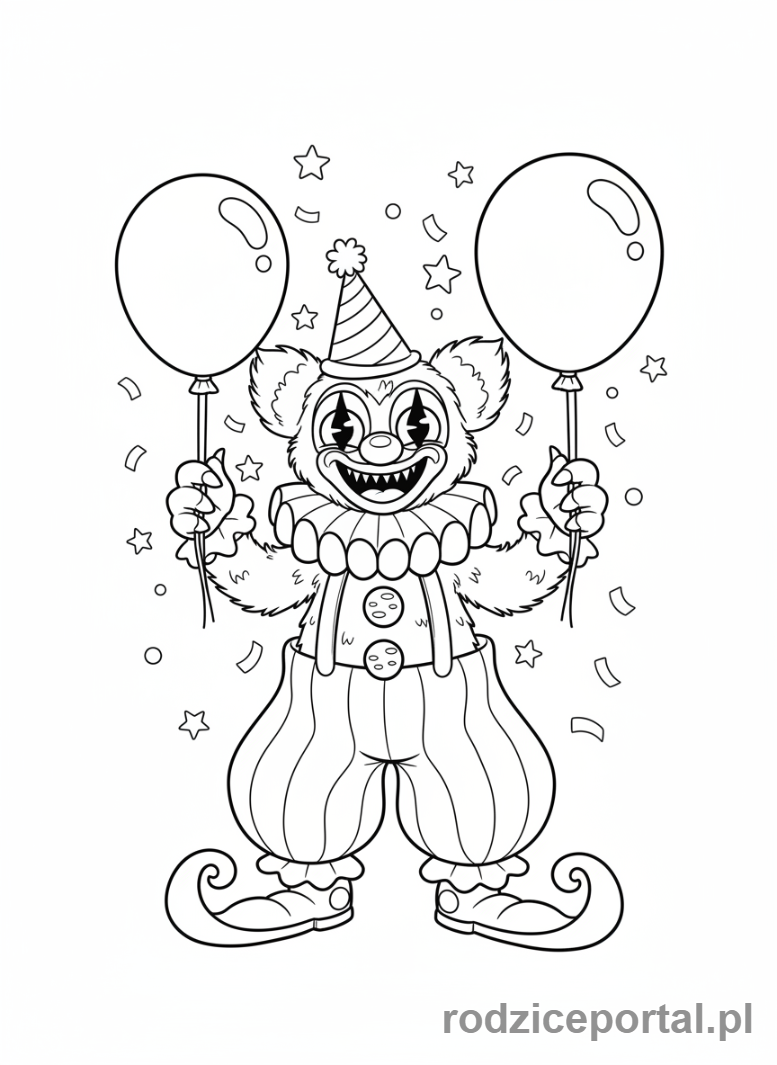 Kolorowanka Huggy Wuggy - Huggy Wuggy w stroju klauna