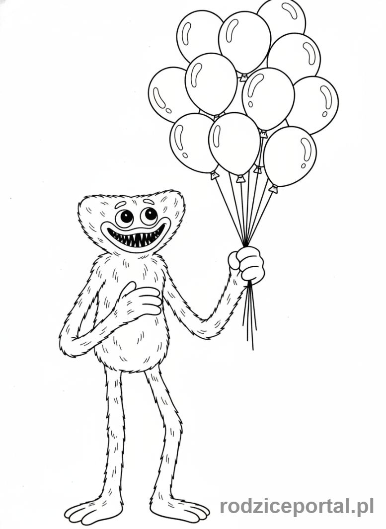 Kolorowanka Huggy Wuggy - Huggy Wuggy z balonami