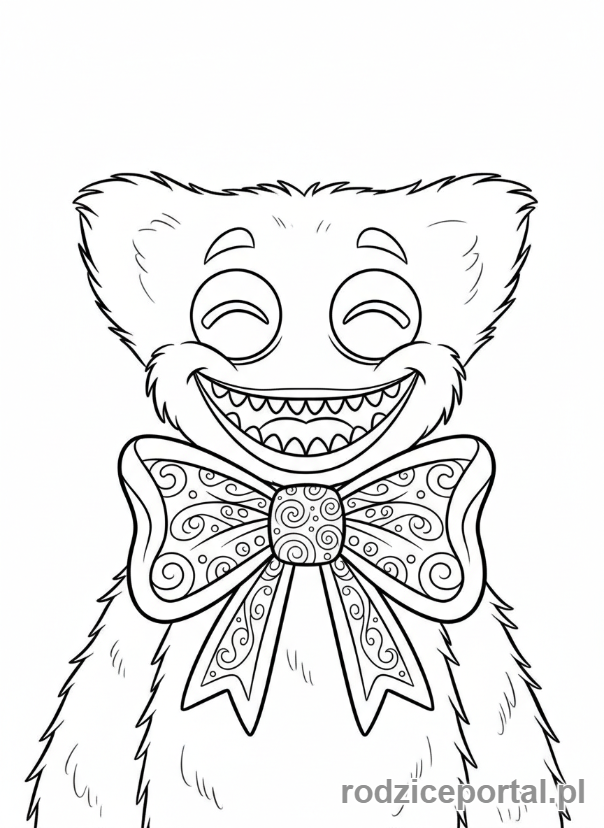 Kolorowanka Huggy Wuggy - Huggy Wuggy z dużą kokardą
