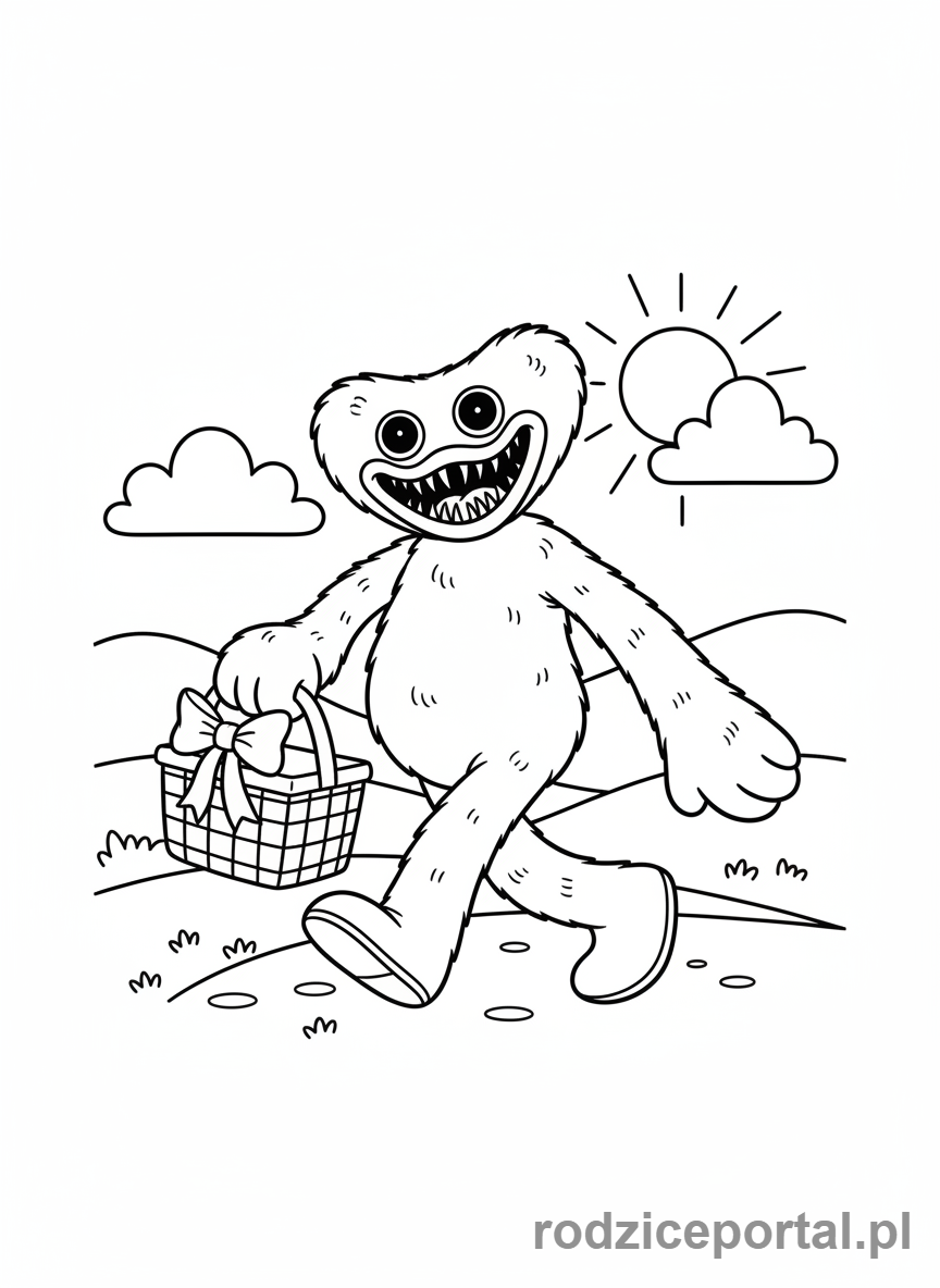 Kolorowanka Huggy Wuggy - Huggy Wuggy z koszem piknikowym