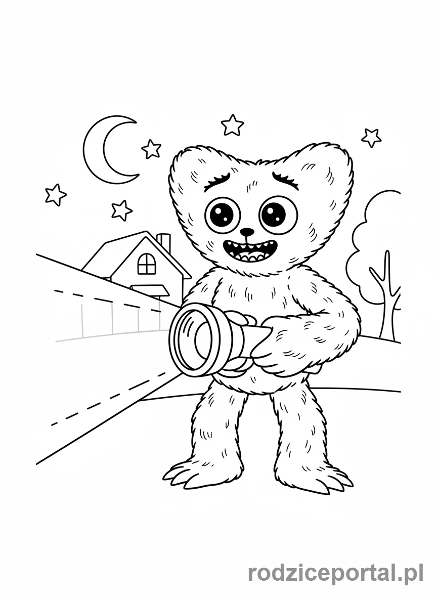 Kolorowanka Huggy Wuggy - Huggy Wuggy z latarką w ciemności