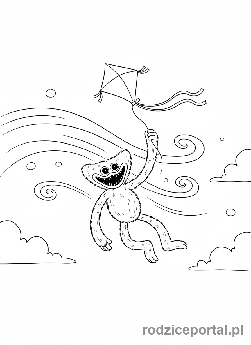 Kolorowanka Huggy Wuggy - Huggy Wuggy z latawcem na wietrze