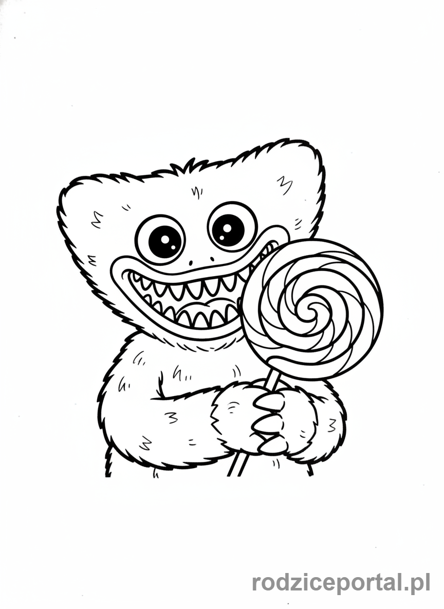 Kolorowanka Huggy Wuggy - Huggy Wuggy z lizakiem