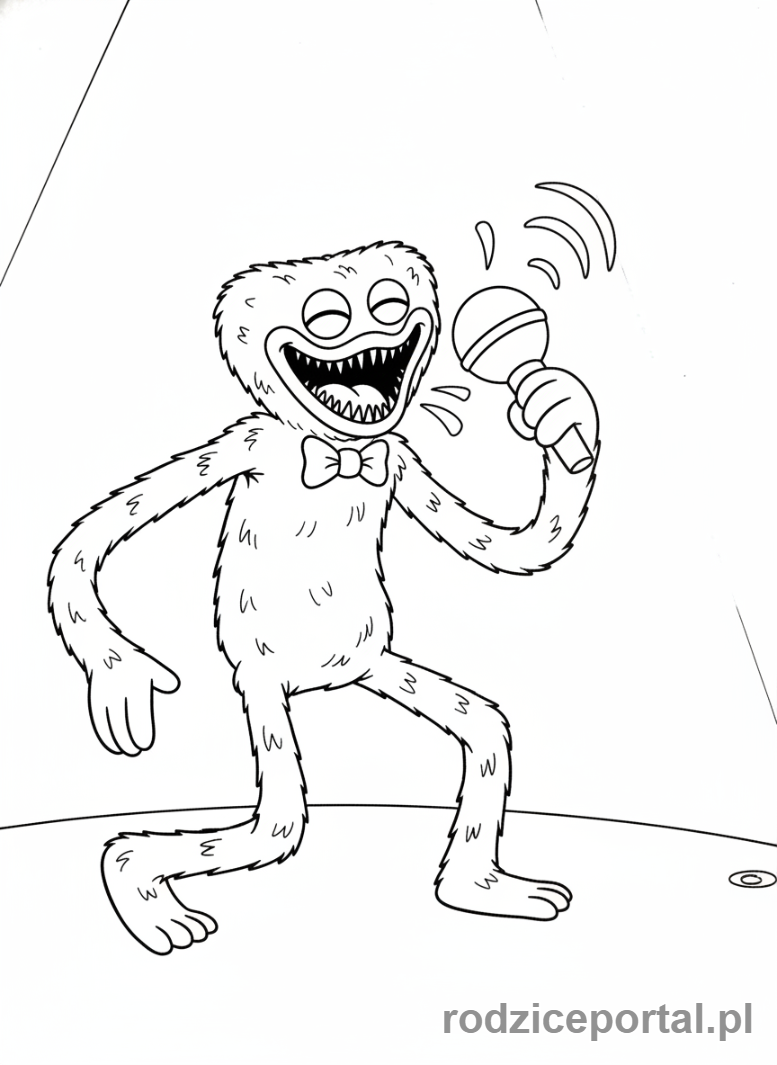 Kolorowanka Huggy Wuggy - Huggy Wuggy z mikrofonem śpiewający