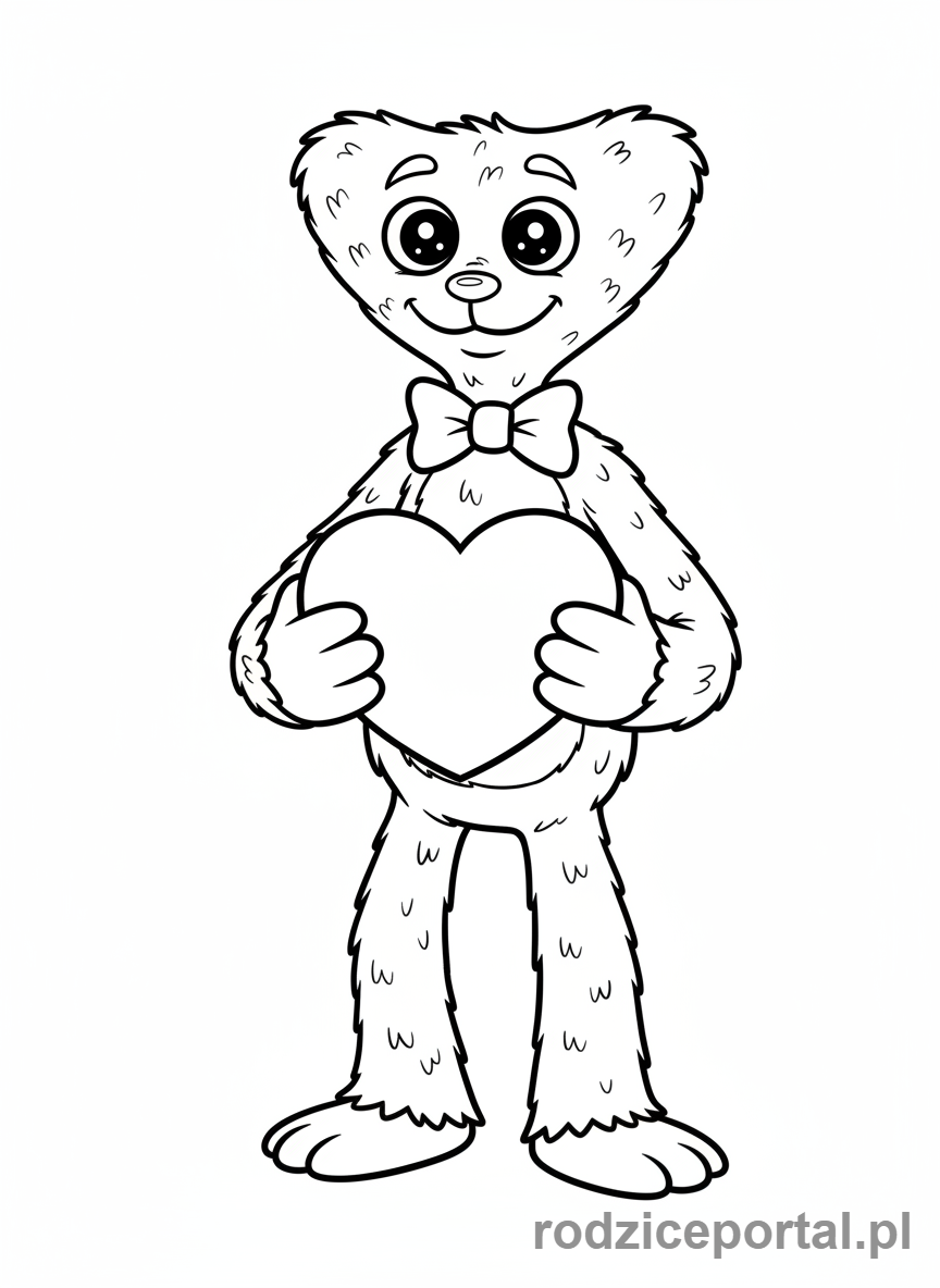 Kolorowanka Huggy Wuggy - Huggy Wuggy z serduszkiem w łapie