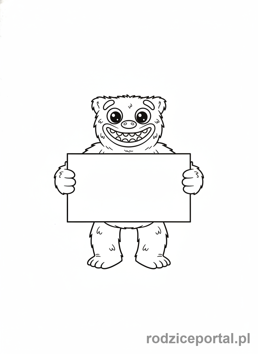 Kolorowanka Huggy Wuggy - Huggy Wuggy z tabliczką 'Witajcie'