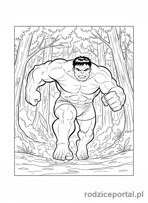 Kolorowanka Hulk - Hulk biegnący przez las