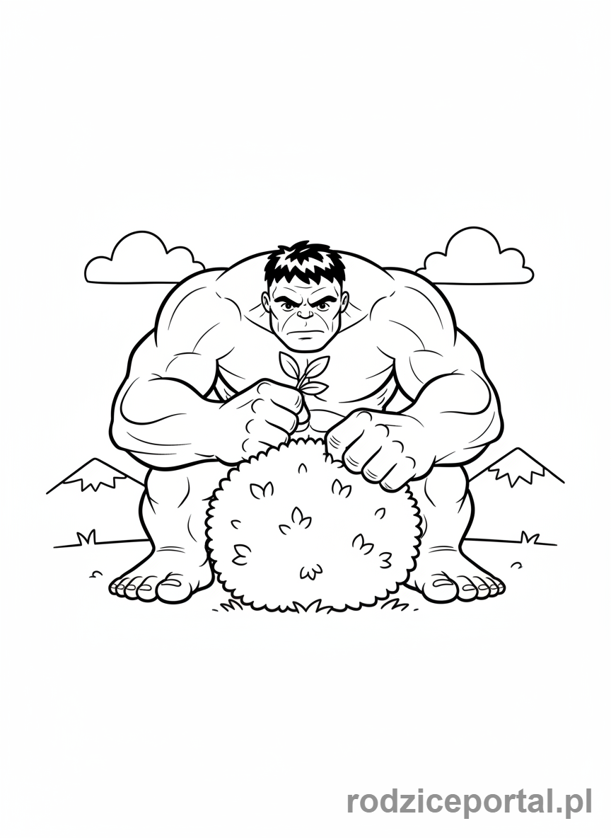 Kolorowanka Hulk - Hulk chowający się za małym krzakiem
