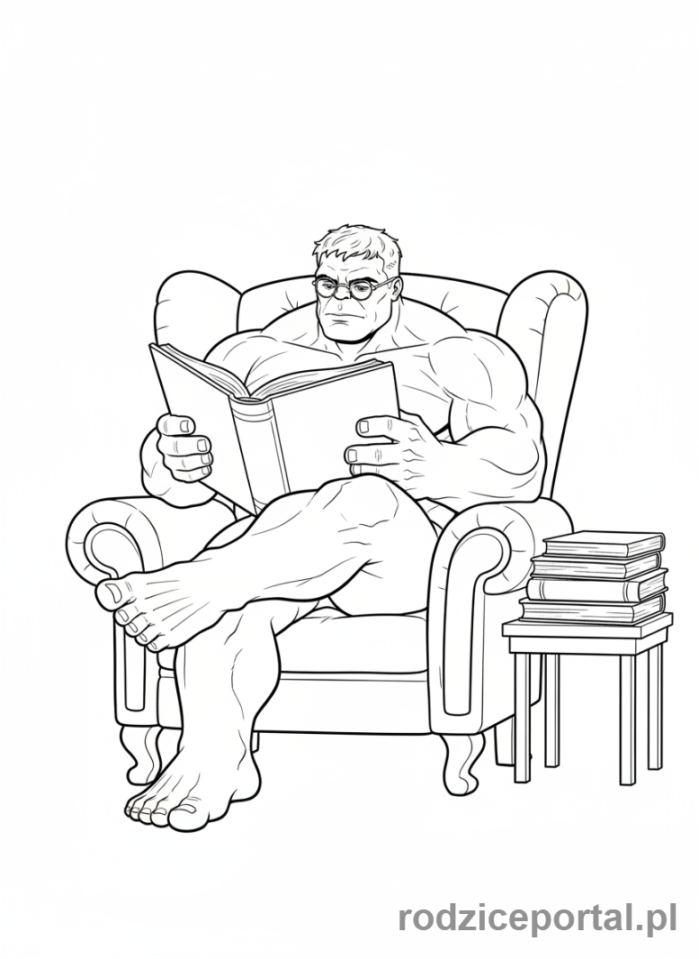 Kolorowanka Hulk - Hulk czytający książkę w okularach