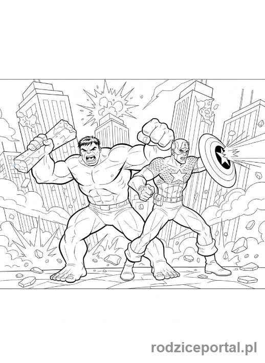 Kolorowanka Hulk - Hulk i Kapitan Ameryka współpracujący