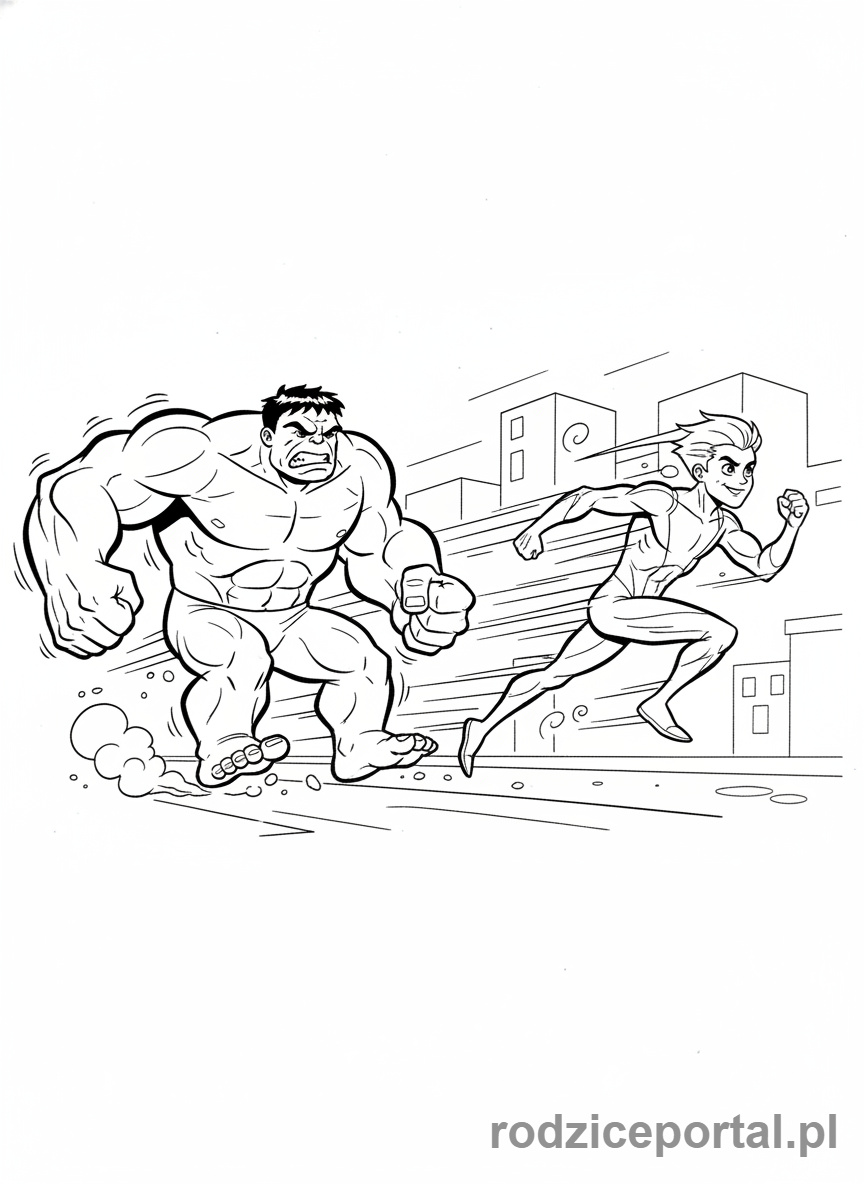 Kolorowanka Hulk - Hulk i Quicksilver w szybkim biegu