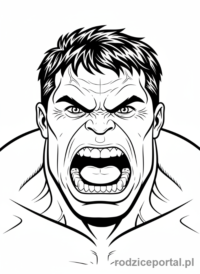 Kolorowanka Hulk - Hulk mocno ryczący, zbliżenie na twarz