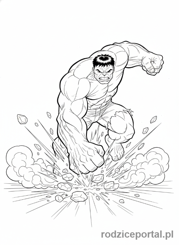 Kolorowanka Hulk - Hulk mocno uderzający w ziemię