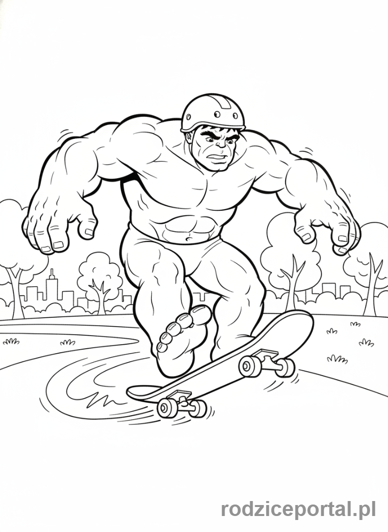 Kolorowanka Hulk - Hulk na deskorolce, w kasku