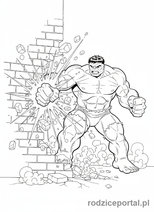 Kolorowanka Hulk - Hulk niszczący ścianę pięścią