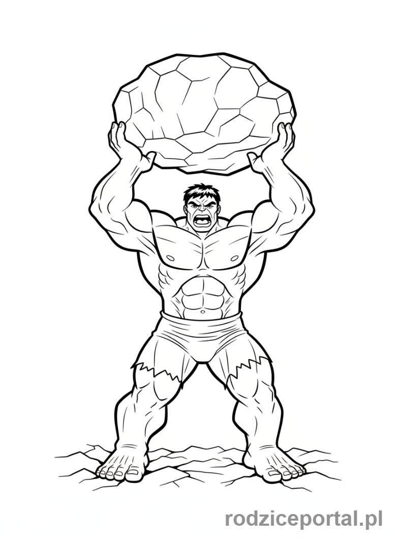 Kolorowanka Hulk - Hulk podnoszący ciężar