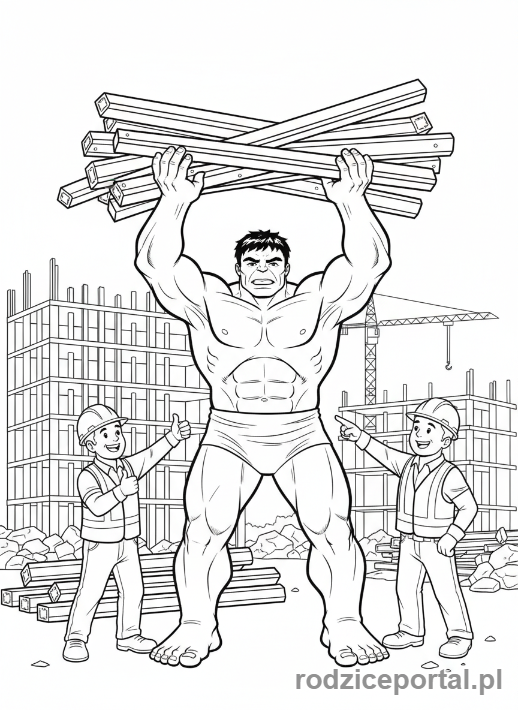 Kolorowanka Hulk - Hulk pomagający w budowie