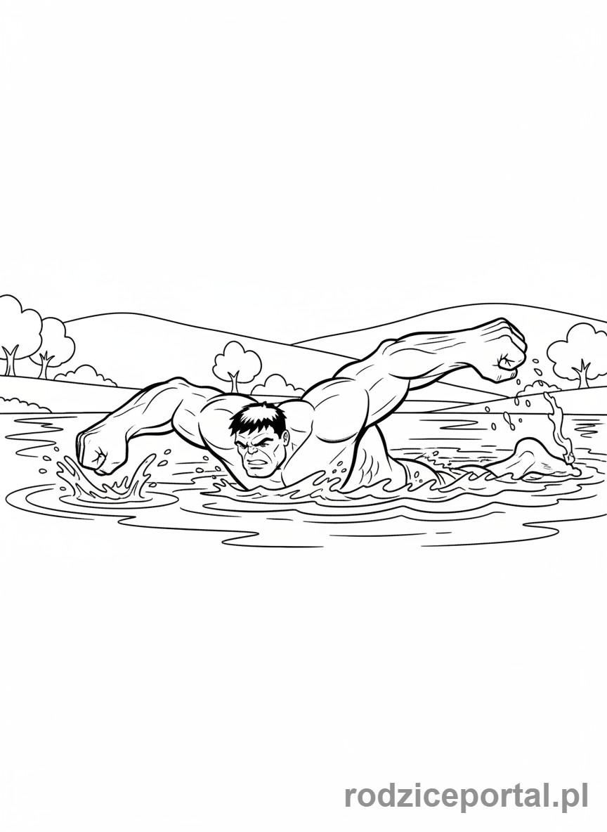 Kolorowanka Hulk - Hulk pływający w jeziorze