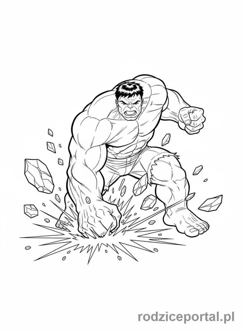 Kolorowanka Hulk - Hulk rozbijający ziemię pięścią, cała sylwetka
