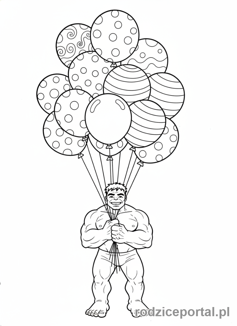 Kolorowanka Hulk - Hulk trzymający baloniki