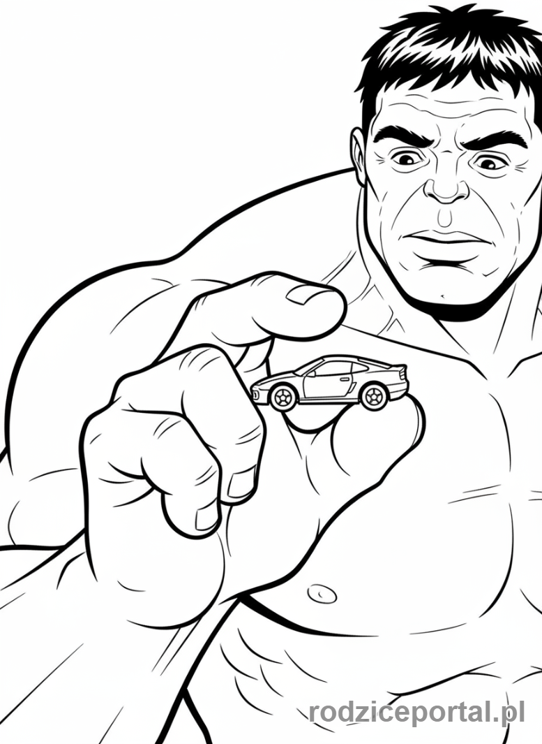 Kolorowanka Hulk - Hulk trzymający mały samochód zabawkowy