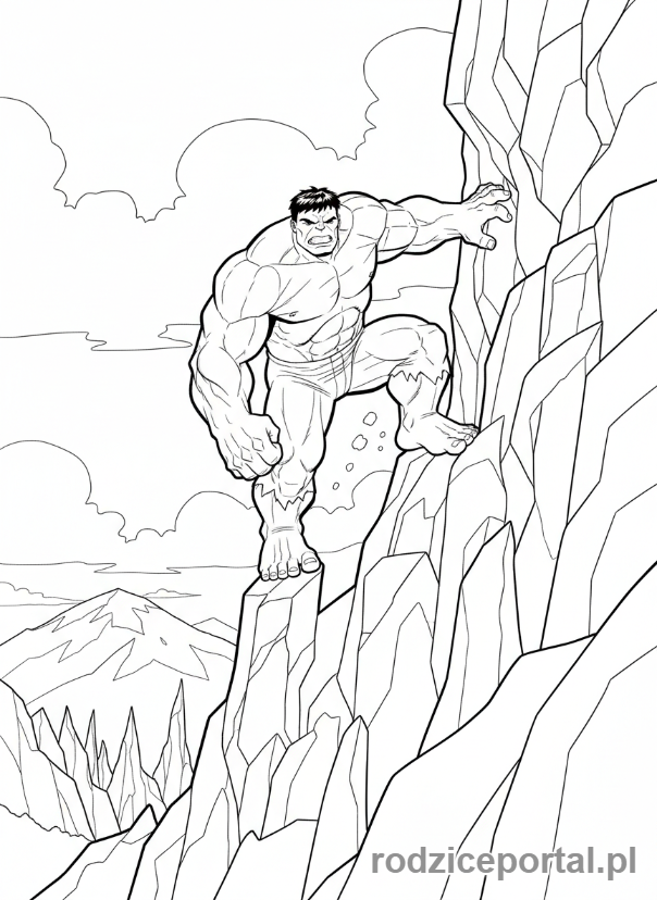 Kolorowanka Hulk - Hulk w górach, wspinający się