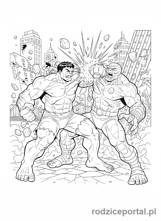 Kolorowanka Hulk - Hulk walczący z Abominacją