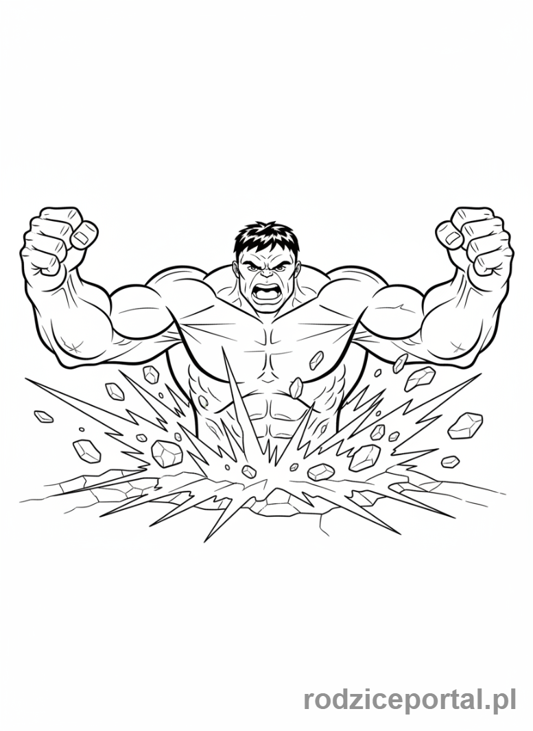 Kolorowanka Hulk - Hulk wydobywający się z ziemi, dramatyczne ujęcie