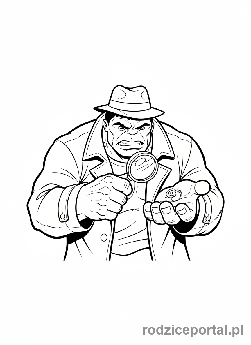 Kolorowanka Hulk - Hulk z lupą, próbujący rozwiązać zagadkę