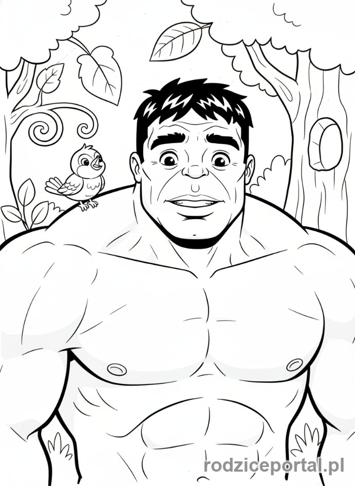 Kolorowanka Hulk - Hulk z małym ptaszkiem na ramieniu