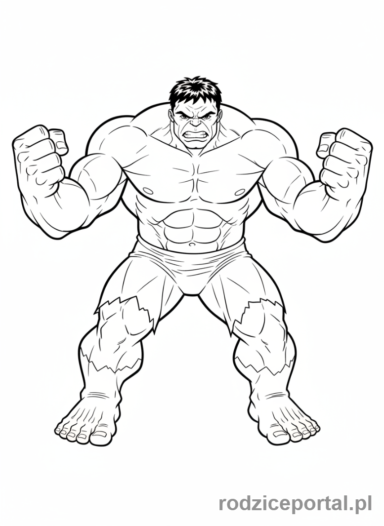 Kolorowanka Hulk - Hulk z podniesionymi pięściami, gotowy do walki